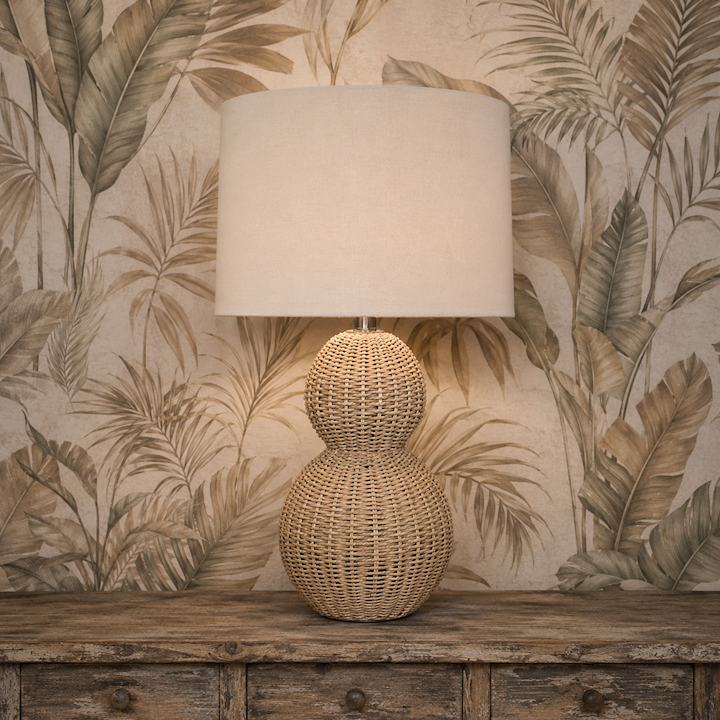RATTEN TABLE LAMP WITH OATMEAL SHADE 41x43x74cm